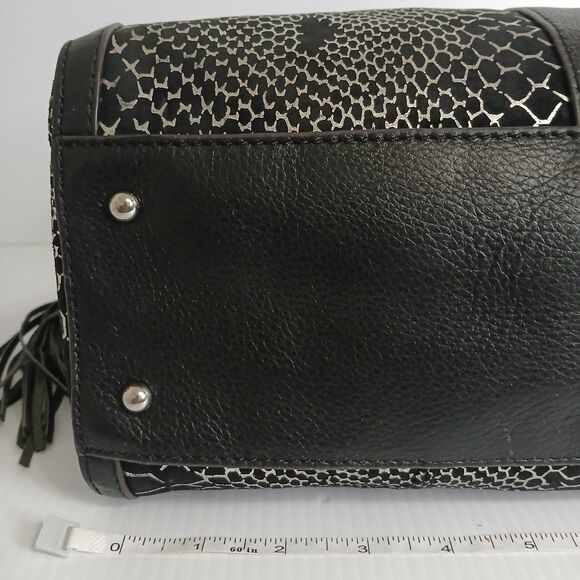 Aimee Kestenberg Leather Handbag  Black Purse Snake Print Metallic Satchel - Picture 10 of 16